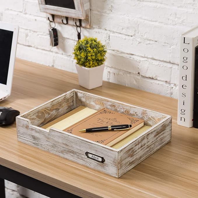 MyGift Rustic White Desktop Letter Tray - Image 4