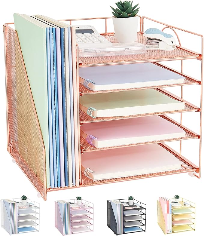 LEKETREE Desk Organizers and Accessories, 5-Tier Paper Letter Tray Organizer by RefinedOfficeEasyManagemen