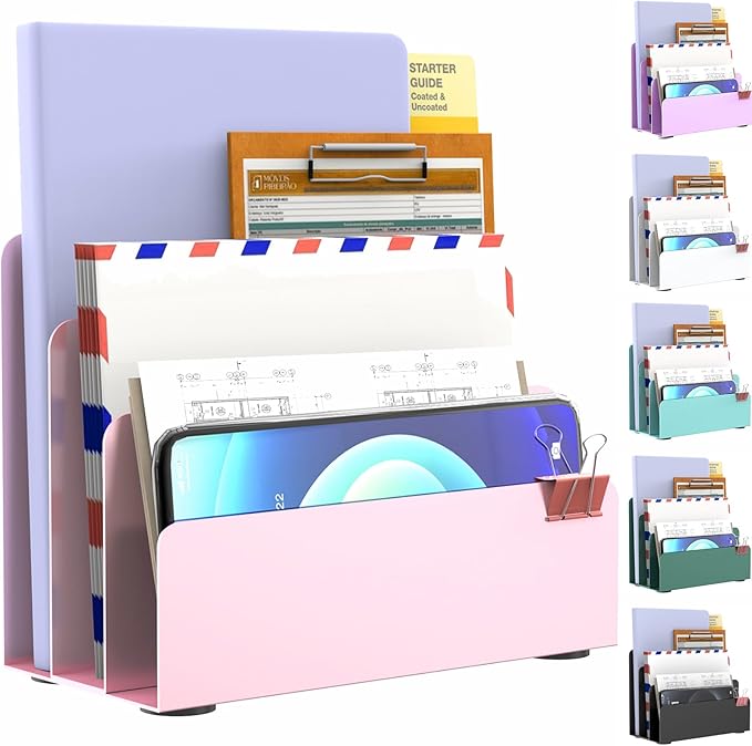 OUTIOE Mail Organizer Countertop, Small Desk File Organizer, Metal File Holder by OUTIOE