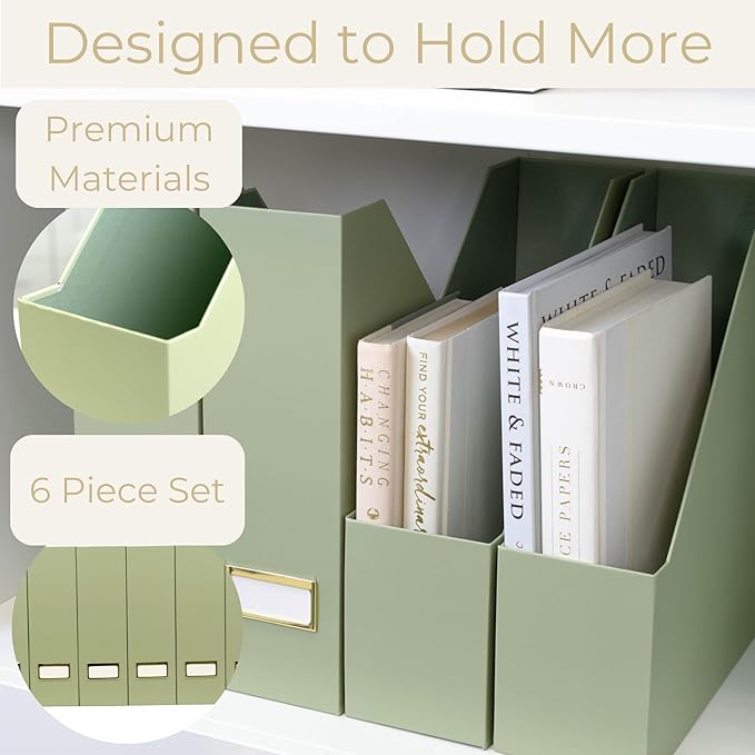 BLU MONACO | Set of 6 Foldable Magazine File Holders in Earth Green | - Image 5