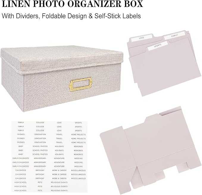 Sprsthai Linen Photo Storage Box – Holds 1700 Photos, 24 Adjustable Dividers & - Image 6