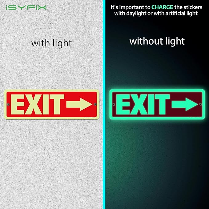 iSYFIX Exit Signs with Directional Right Arrow, Glow in the Dark, - Image 2