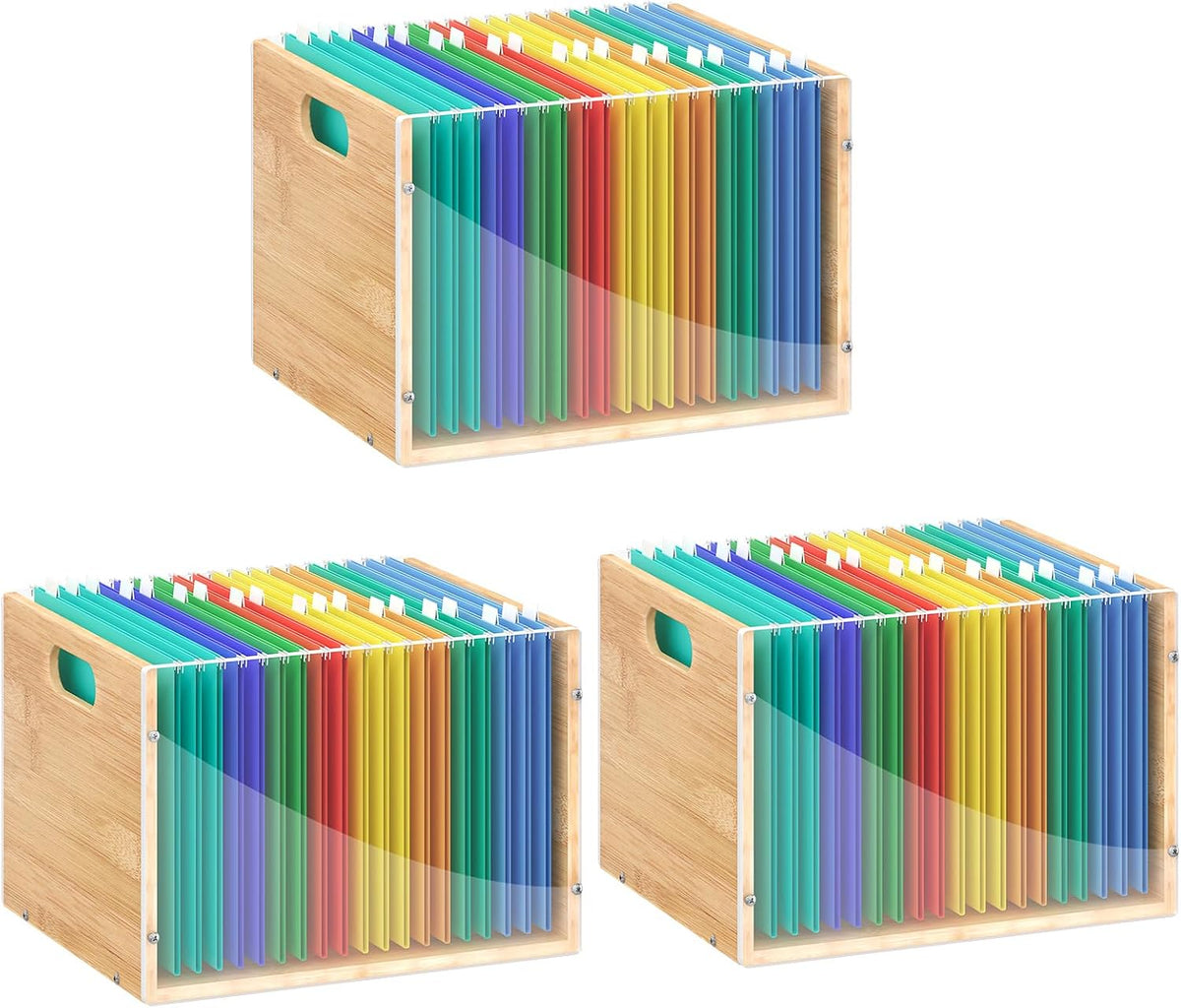 Sbanmao 3 Pack Hanging File Organizer, Acrylic File Box Organizer, Bamboo Fil...