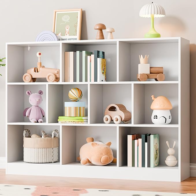 Cozy Castle White Bookshelf, 3-Tier Open Shelf Bookcase, 10 Cube Storage by CozyCastle