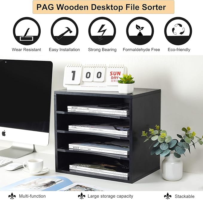PAG Mail Sorter Organizer, Wood Countertop Literature Organizer, Office - Image 4