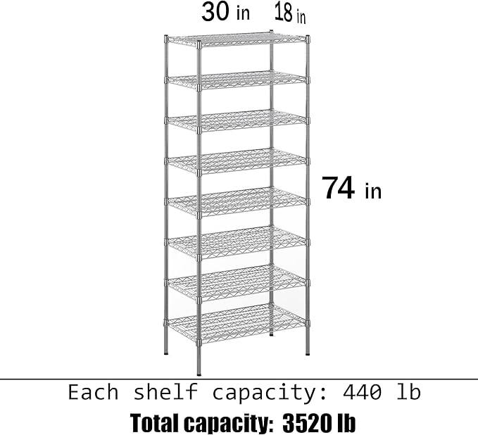 Regal Altair 18" Deep x 30" Wide x 74" Height Wire Shelving Kit | 8-Tier | NSF - Image 3