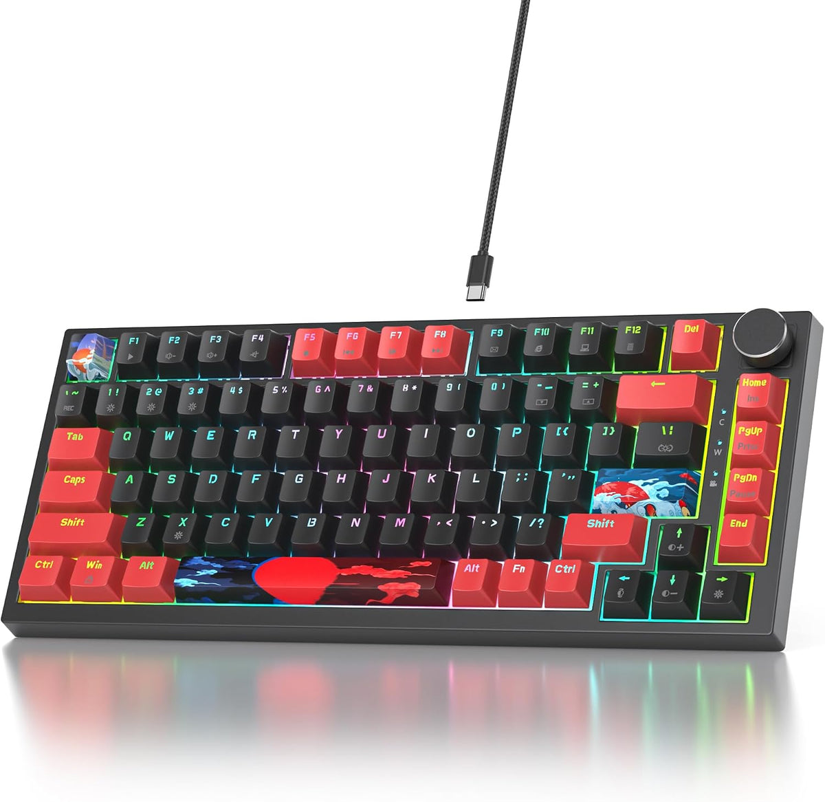 75% Mechanical Gaming Keyboard - Wired Gasket Mount TKL Hot Swappable RGB Bac...