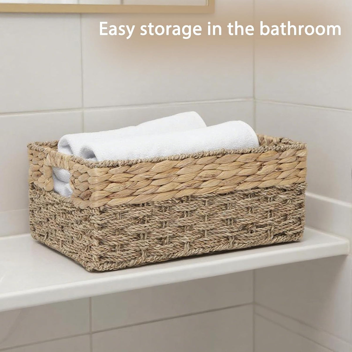 Handwoven Water Hyacinth Wicker Baskets for Organization(Medium)