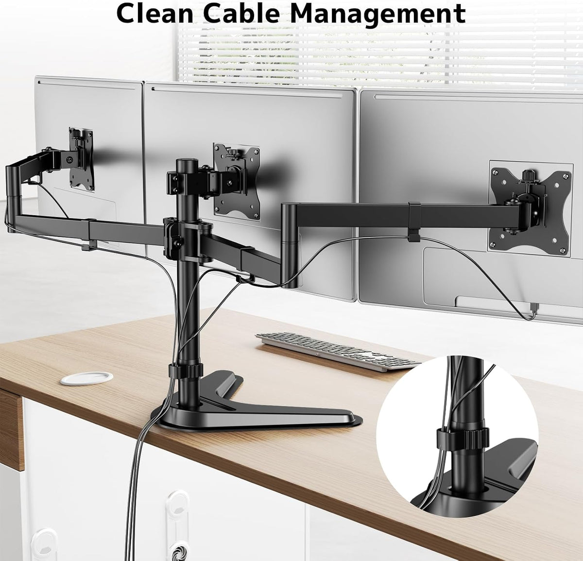 Triple Monitor Stand, Full Motion Arm Fits up to 27 inch
