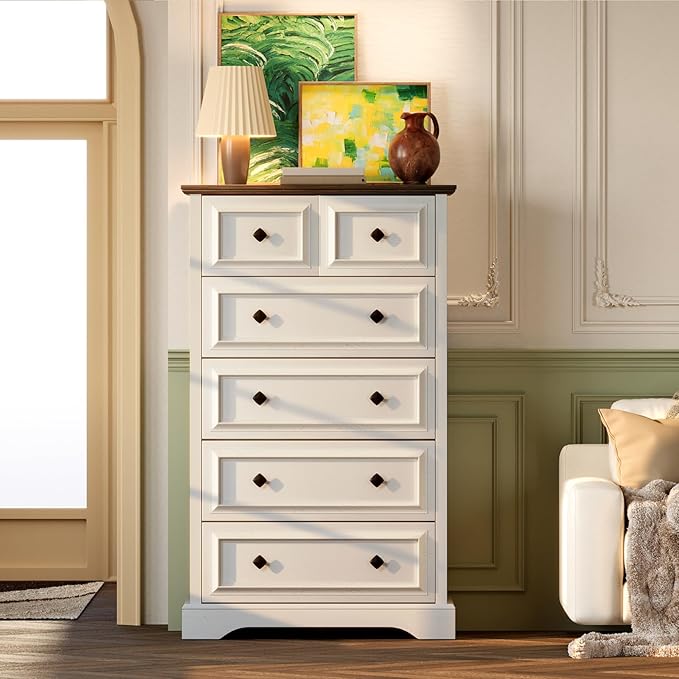 VVFLU Farmhouse 6 Drawer Dresser, Storage Drawer Chest - Image 3