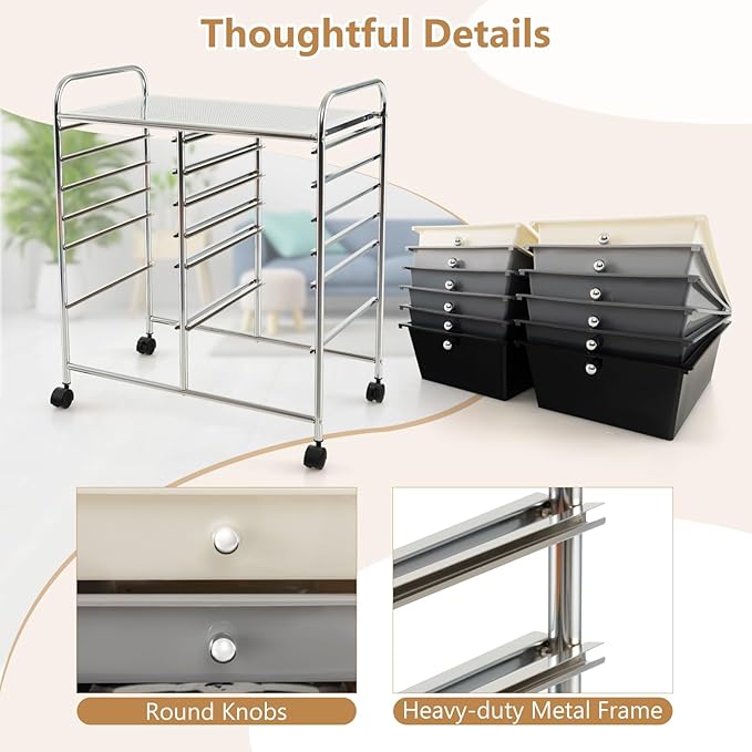 Happygrill 12-Drawer Rolling Storage Cart, Utility Cart - Image 4