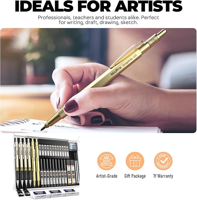 Nicpro 37PCS Gold Art Mechanical Pencil Set - Image 7