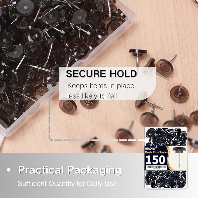 150 PCS Flat Black Push Pins for Wall Clear Thumb Tacks for Walls Flat - Image 4
