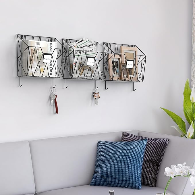 CADUKE 6 Pack Wall File Organizer, Metal Hanging Folder Holder Mail Magazine - Image 4