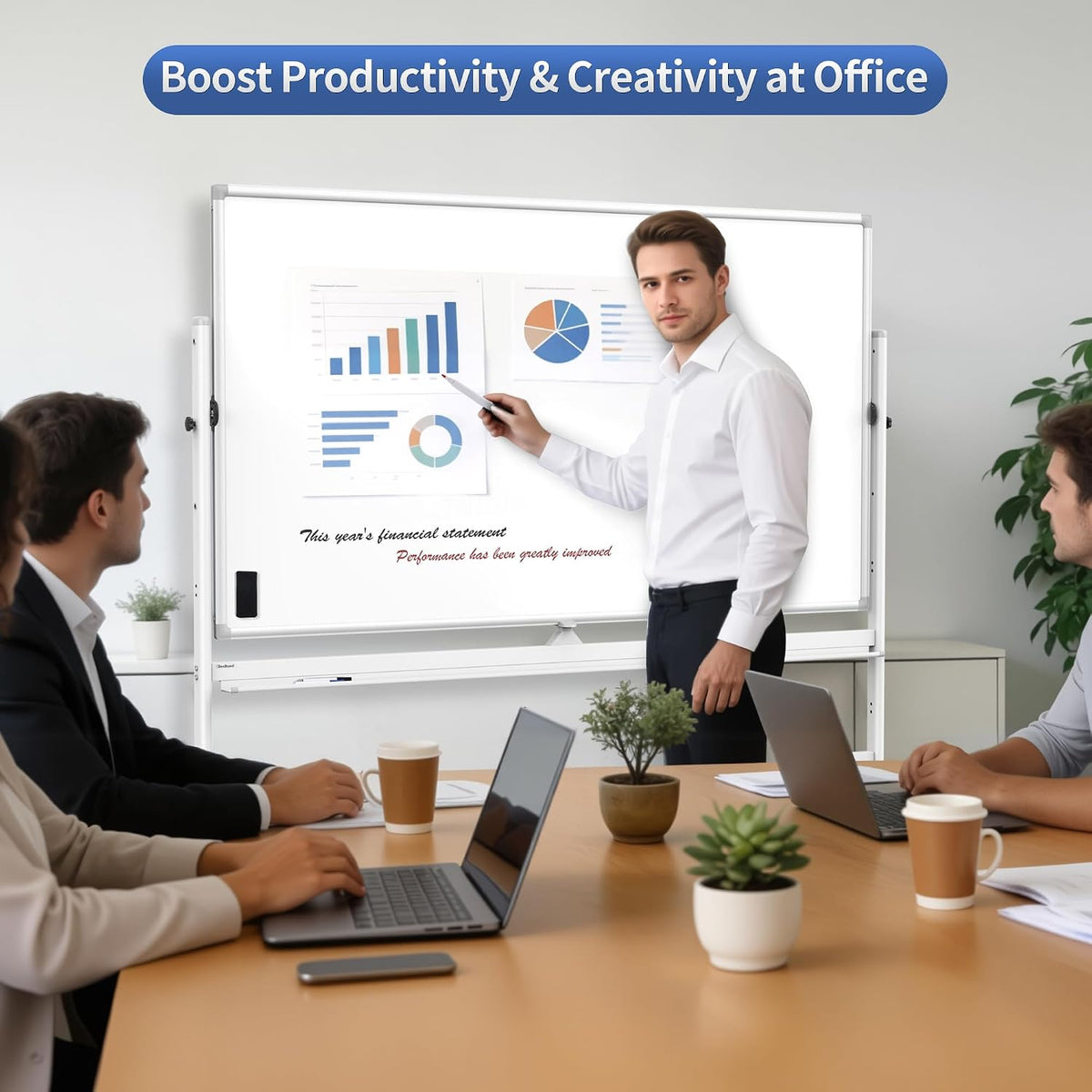 Double-Sided 72" x 48" Mobile Whiteboard Large Rolling Whiteboard D...