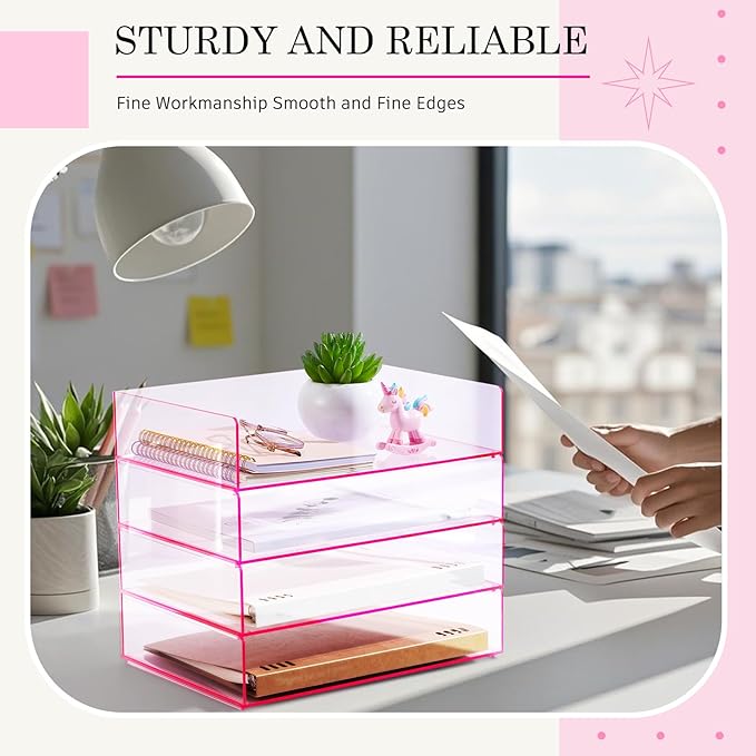 Harloon 4 Tier Acrylic Paper Tray 12.4 x 8.7 x 2.7 Inches Stackable Letter - Image 6