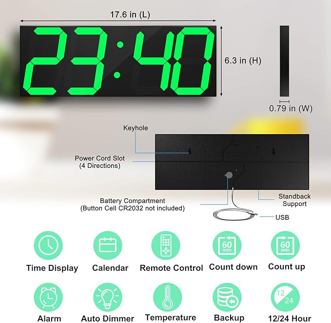 LED Large Digital Wall Clock, Oversize Wall Clock - Image 2