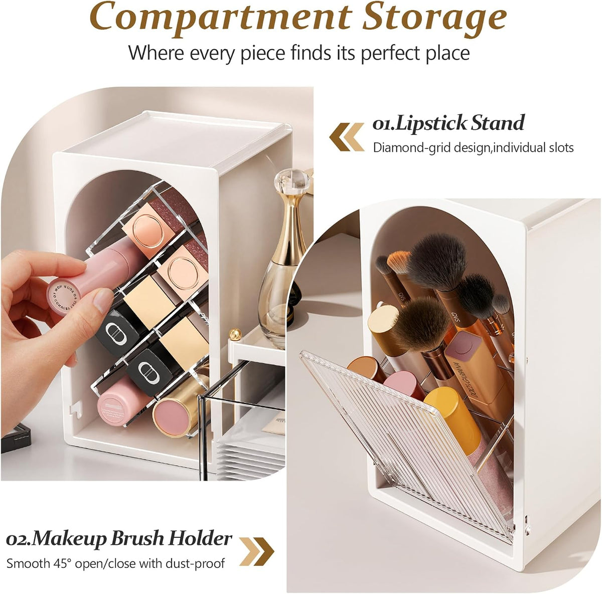 FOLLOWIN Compact Makeup Organizer Set, Makeup Brush Organizer