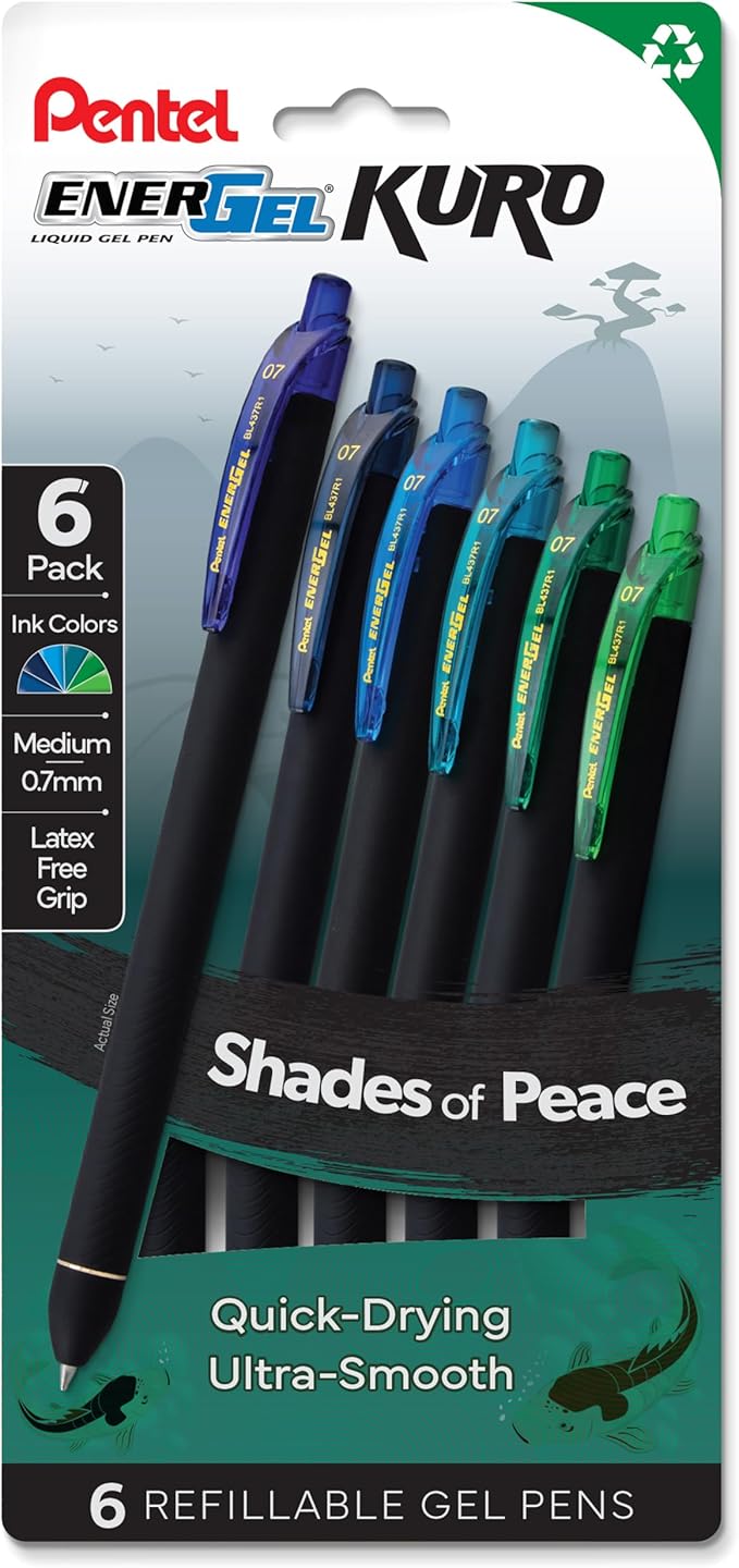 Pentel EnerGel Kuro Shades of Peace, Retractable Liquid Gel Pen by PentelofAmerica