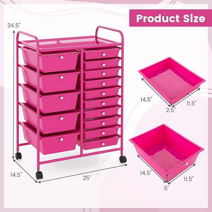 LDAILY 15 Drawer Rolling Storage Cart, Rolling Cart - Image 3