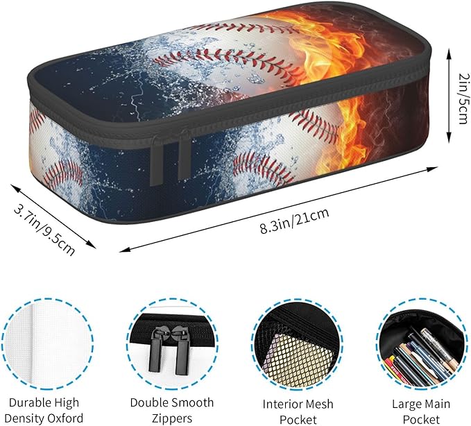 HKHEHOP Baseball Ball Pencil Case Big Capacity Storage Pencil Pouch Stationery - Image 6