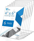 EHWINE 6 Pack 4 x 6 Acrylic Sign Holder, Vertical Slanted Back Paper Holder by EHWINE