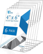 EHWINE 6 Pack 4 x 6 Acrylic Sign Holder, Vertical Slanted Back Paper Holder by EHWINE