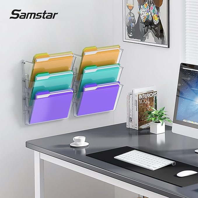 samstar 6 Pack Clear Wall File Holder, Wall Mount Acrylic File Organizer - Image 4