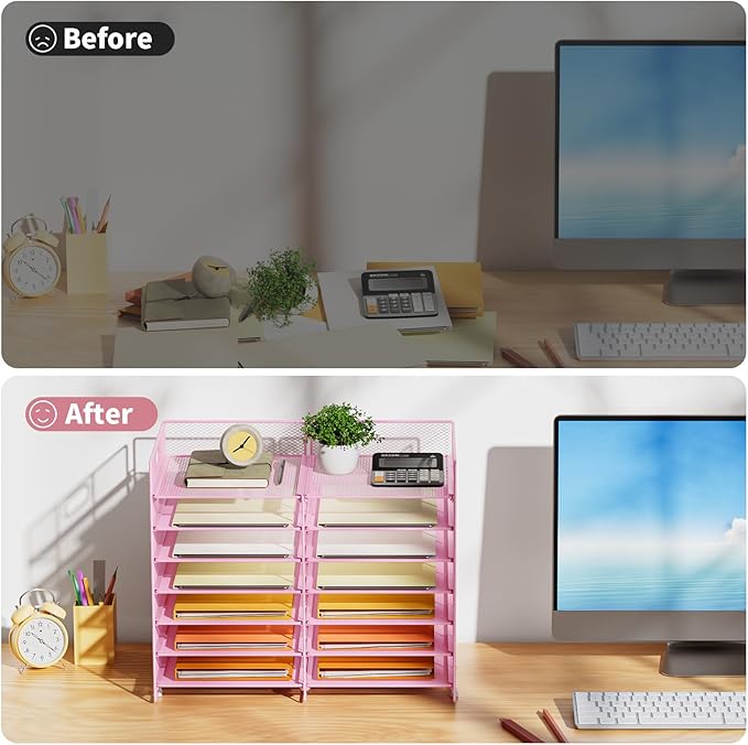 Marbrasse Desktop Literature Organizer, 12 Compartments Mesh Paper Organizer - Image 3