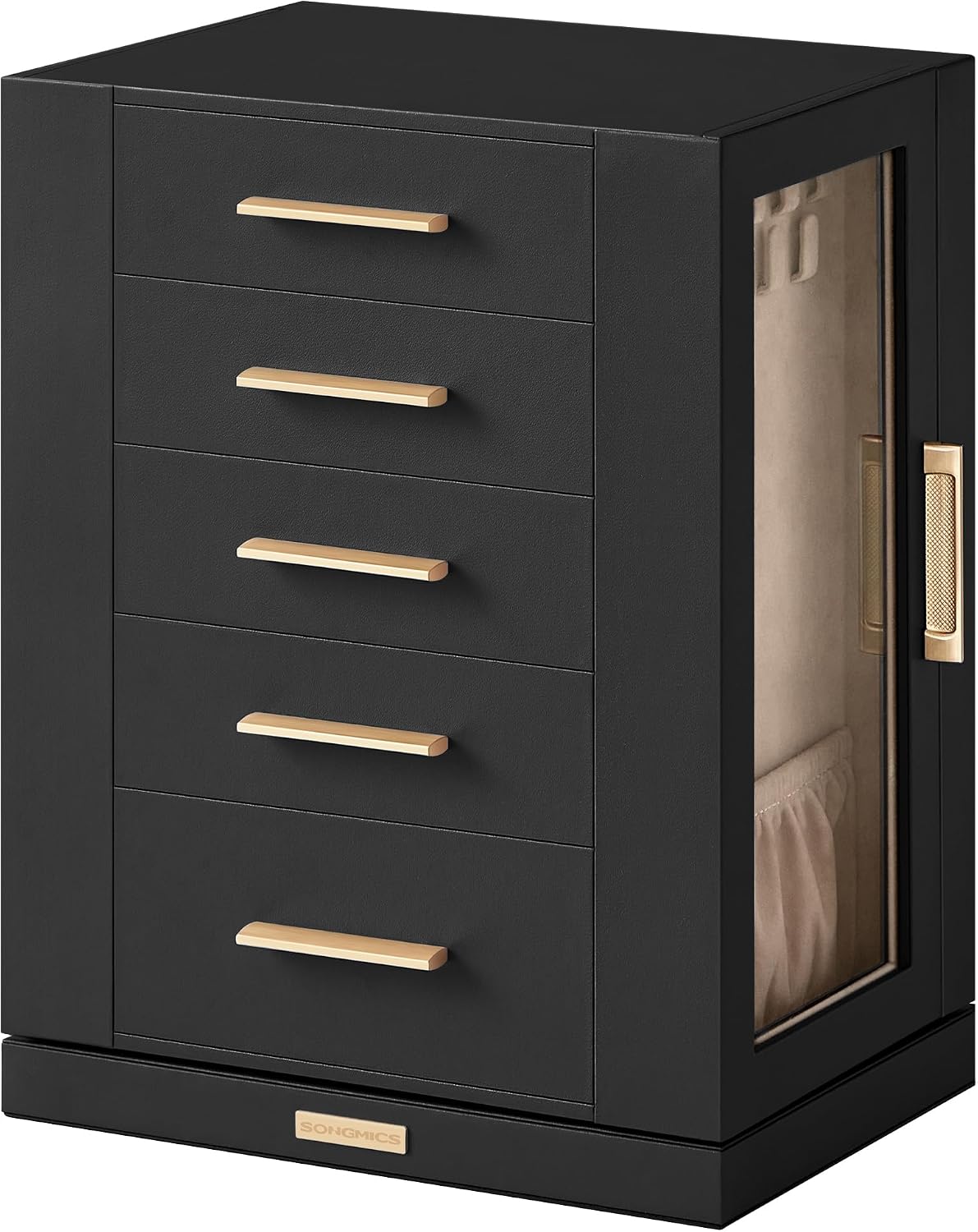 SONGMICS Jewelry Box Organizer, 360° Rotating, 5 Drawers, Ink Black
