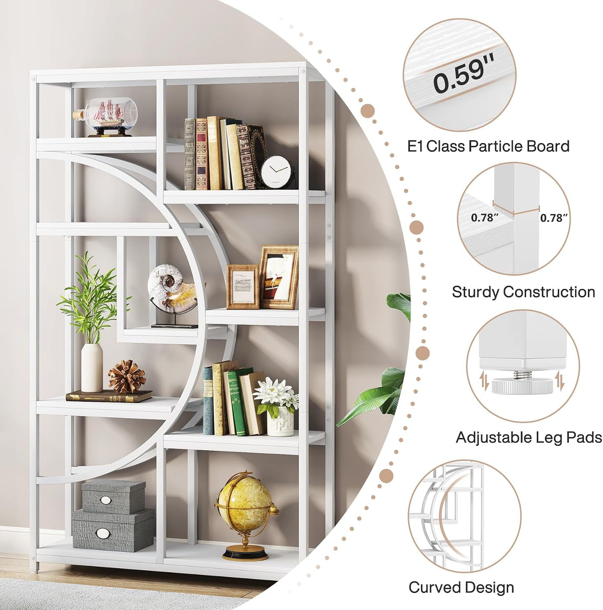 Tribesigns Bookshelf Industrial Etagere Bookcase (White, 2 Pack)