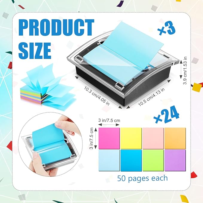 Meanplan 3 Pack Pop up Sticky Dispenser Note Holder Black Base - Image 2