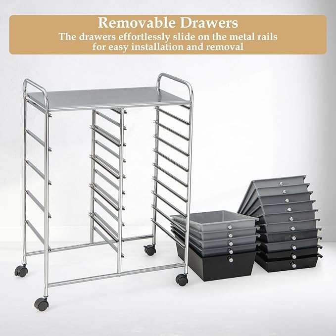 HAPPYGRILL 15-Drawer Rolling Cart, Storage Carts - Image 6