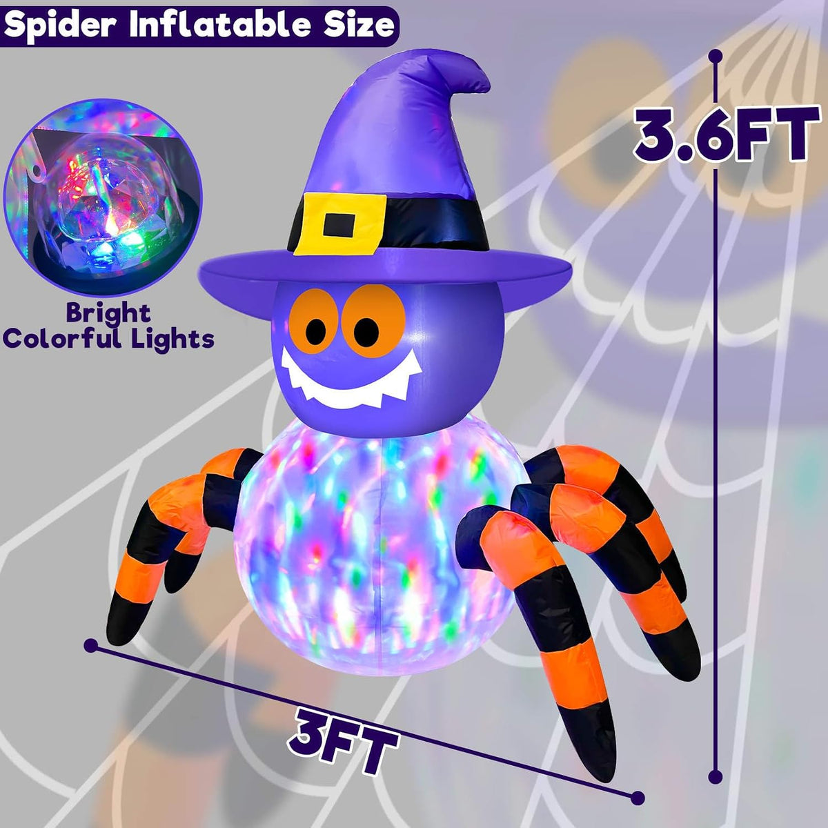 Halloween Decorations Inflatables Spider with Rotating Colorful Lights