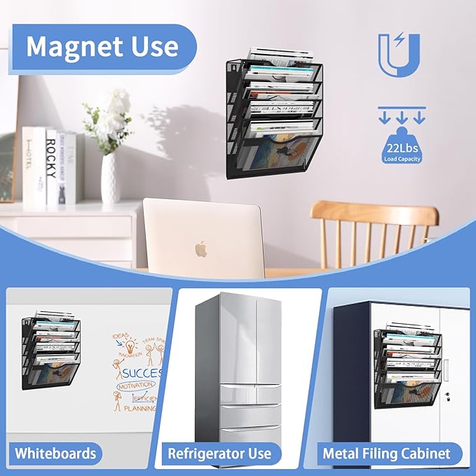 LQPAFZ 5-Tier Magnetic File Holder, No Drilling Installation File Cabinet - Image 6