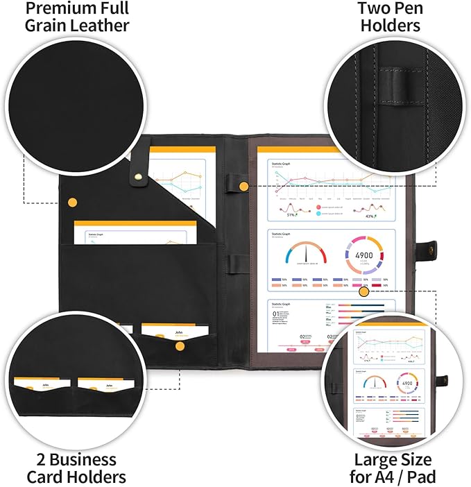 Jack&Chris Leather Portfolio, A4 Document Folder Legal Pad Padfolio, - Image 4