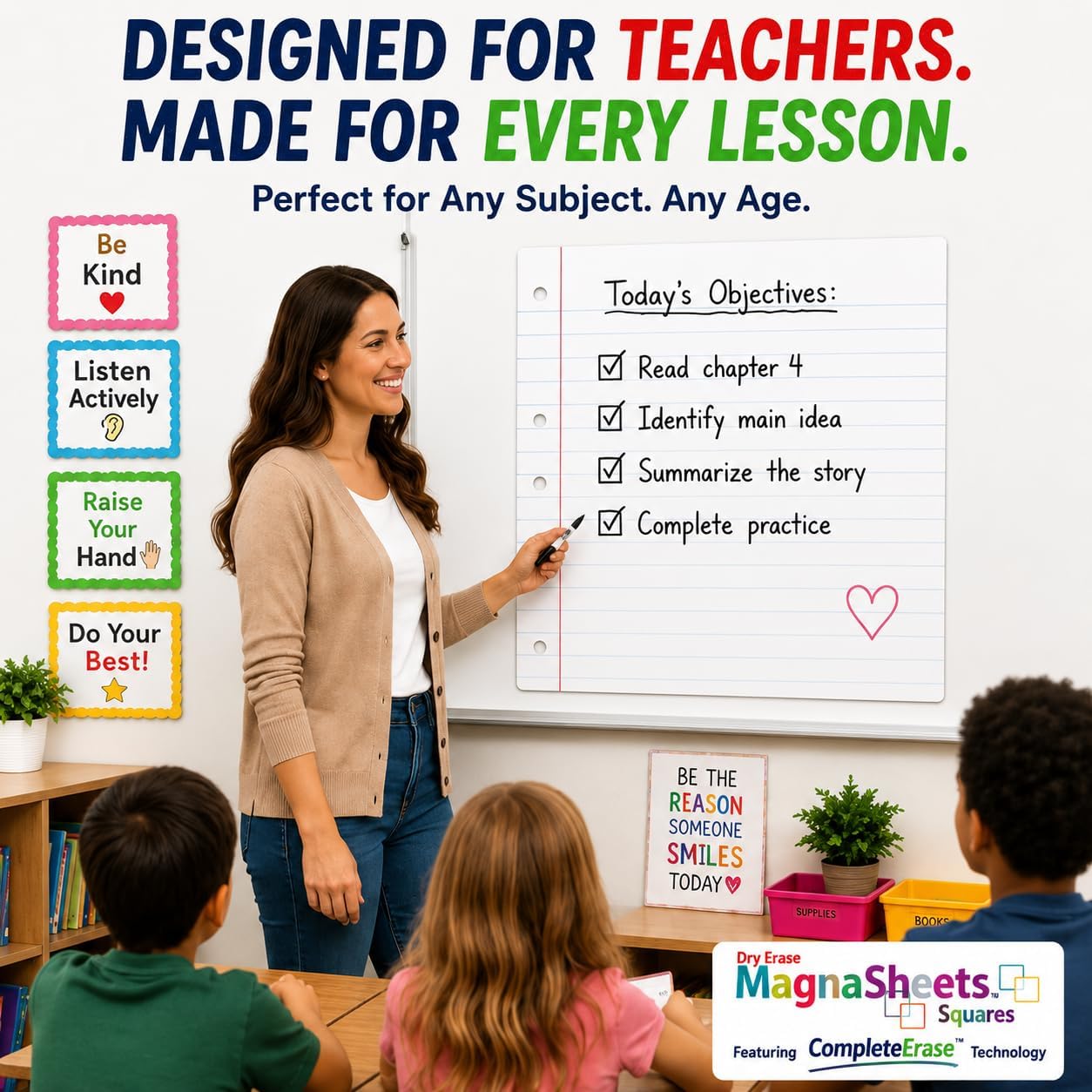 MAGNASHEET Squares Magnetic Dry Erase Notebook Paper for Classroom Whiteboards, Jumbo 22 x 28 Inch Teaching Sheet, 4 Panel Magnetic Writing Surface, Complete Erase PET Vinyl, Teacher Classroom Supplies