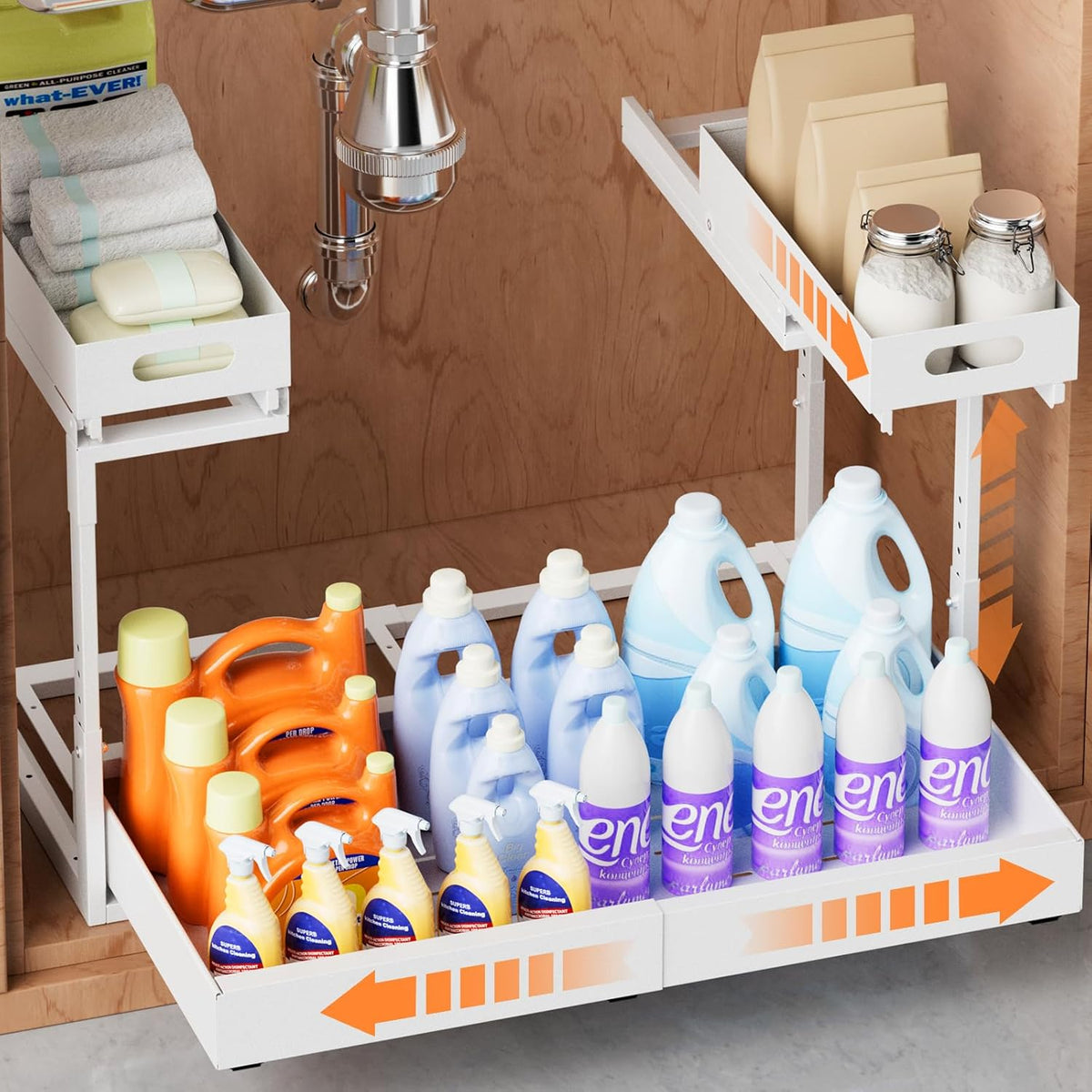 Upgrade 1 Pack Expandable Under Sink Organizer: 2-Tier Pull Out Cabinet with ...