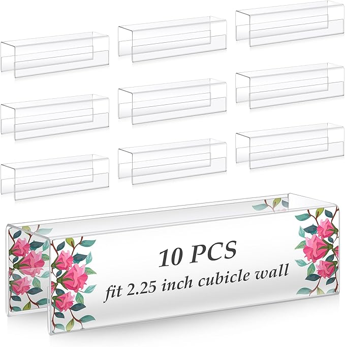Cinnvoice 10 Pcs 2.25 Inch Cubicle Name Plate Holders Bulk Clear Double Sided by Cinnvoice