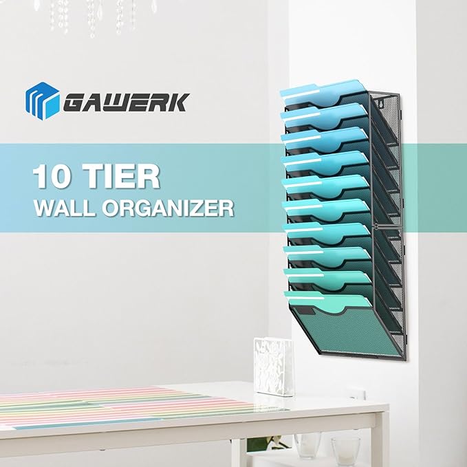 Gawerk 10-Tier Wall File Organizer Hanging Wall File Holder Wall Mount Paper - Image 7