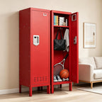 KAER Red Locker 54" H Metal Storage Locker Lockable Kid Sport Locker Employees Steel Locker with Door Shelf Mirror & Hooks for Home School Gym Office