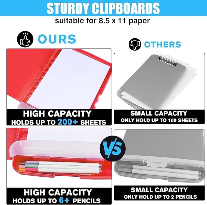 Red Plastic Clipboard with Storage, TFDLCG zm High Capacity Clip Boards 8.5x11 - Image 4