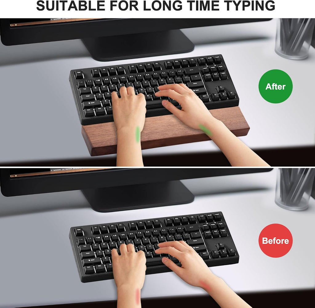 75 Keys Keyboard Wrist Rest - Ergonomic Walnut Wood Palm Rest for Mechanical Keyboard, Non-Slip, Comfortable Typing and Gaming (75 Keys)