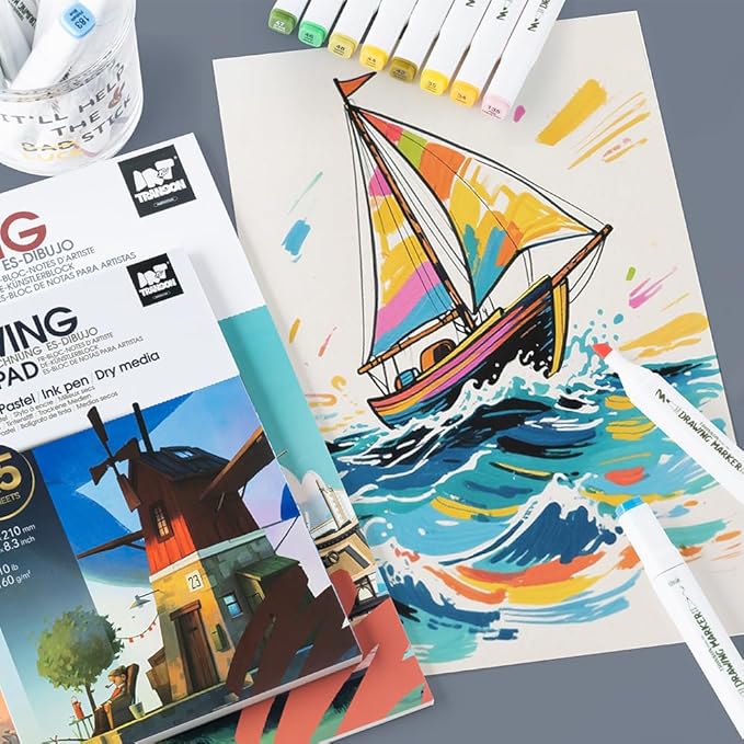 TRANSON Artist Mix Media Sketchbook Marker Pad, 5.8”x8.3” 65 Sheets A5 Art - Image 6
