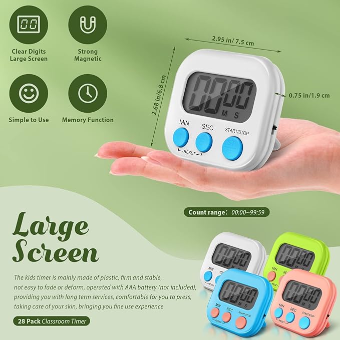 Xuhal 28 Pcs Digital Timers for Teachers Classroom Kitchen Countdown Timers for - Image 2