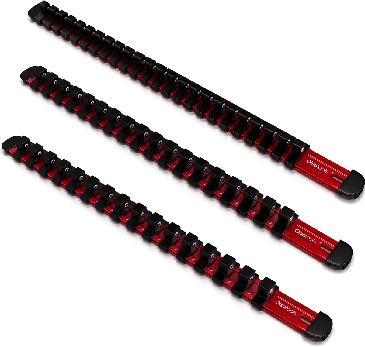 Olsa Tools 3-sets Socket Organizer Rail with Locking Caps, Red