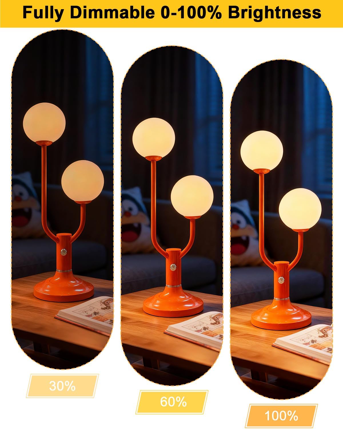 Lightdot Orange Table Lamp Dimmable Vintage Globe Lamp G9 2 Bulbs Included