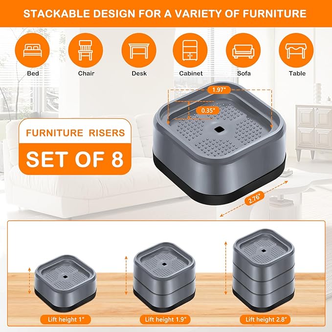 shouwuhho 8 Pack Furniture Risers Adjustable Bed Risers Heavy Duty Lifts Height - Image 2