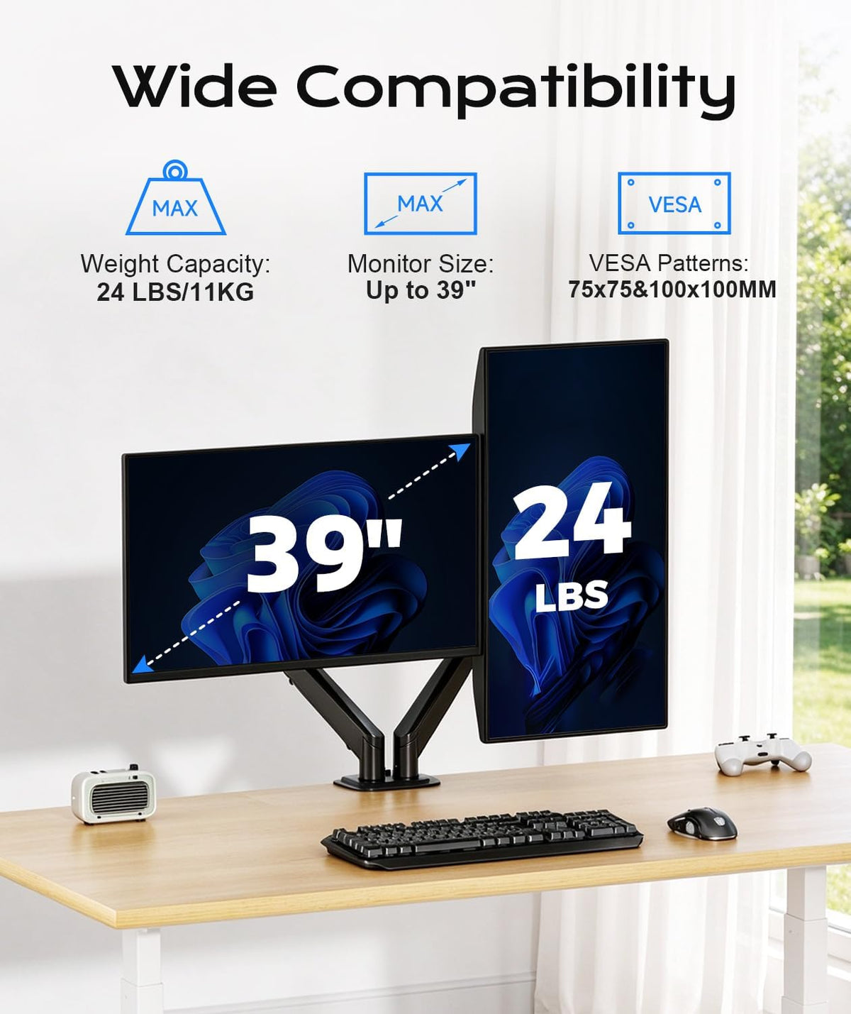 Pholiten Heavy Duty Dual Monitor Arm for 17-39" Screen, Up to 24lbs Each
