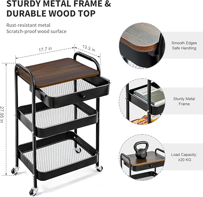 CAMOAT 3-Tier Rolling Storage Cart - Image 7